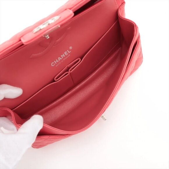 Chanel Matelasse 25 Caviar Skin Double Flap Double Chain Bag Red Silver Metal - Picture 7 of 16